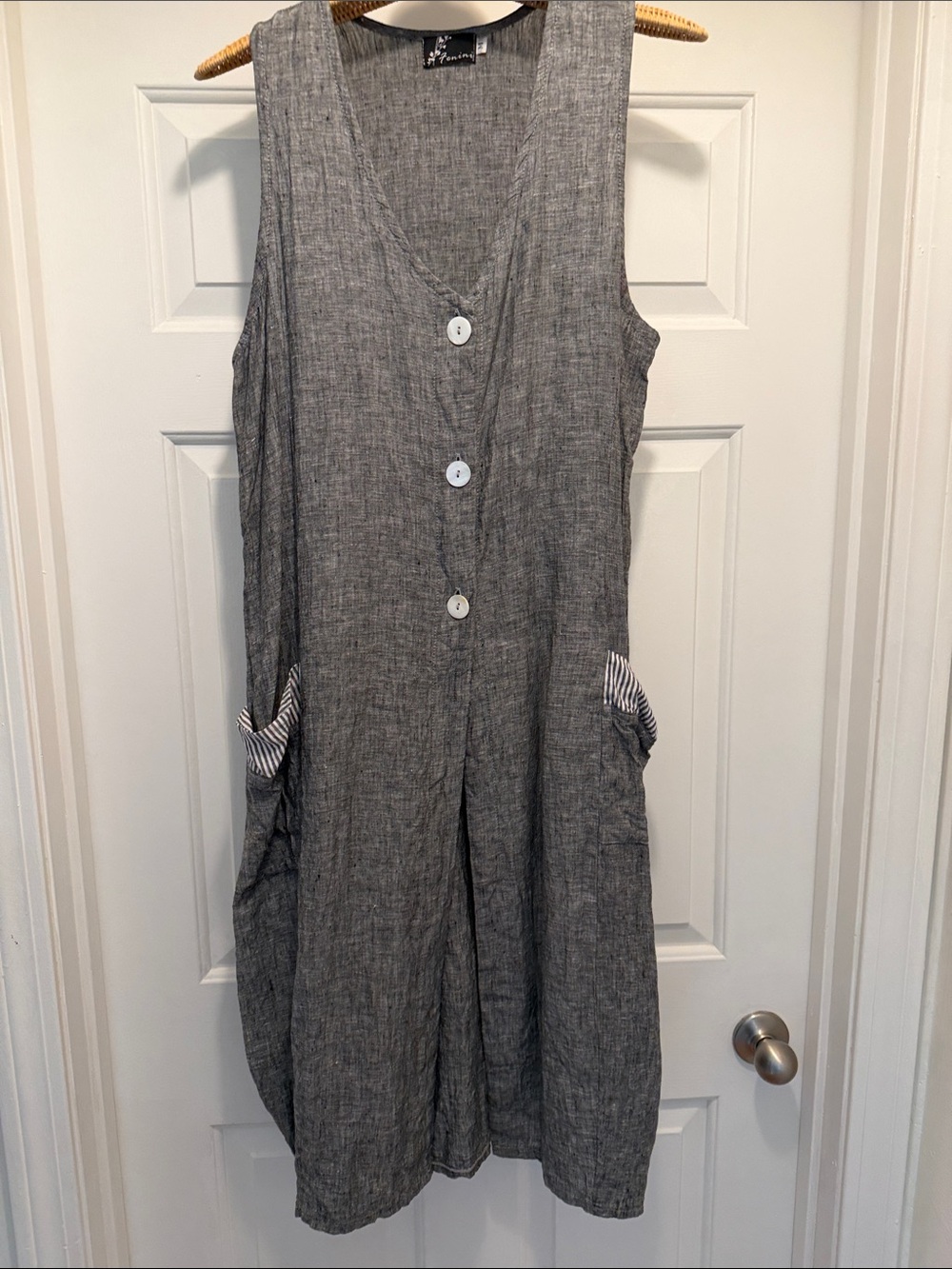 Sleeveless Grey Midi Button-Front Dress